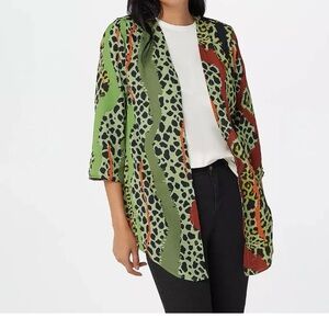 Gorgeous !! Bob Mackie Sage Green Cheetah Stripe Woven Open Front Tunic.